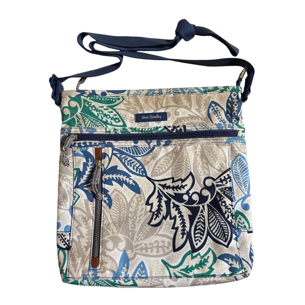 Vera Bradley Canvas Crossbody Bag Blue Green Botanical Paisley Floral Travel